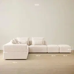 Riviera III Stone White Fabric Modular Sofa