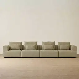 Riviera III Basil Green Boucle 4 Pieces Modular Fabric Sofa