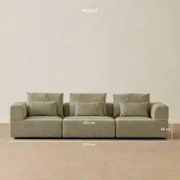 Riviera III Basil Green Boucle 3 Pieces Modular Fabric Sofa