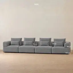 Riviera III Shadow Grey Chenille 4 Pieces Modular Fabric Sofa