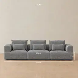 Riviera III Shadow Grey Chenille 3 Pieces Modular Fabric Sofa