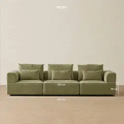 Riviera III Dusty Green Chenille 3 Pieces Modular Fabric Sofa
