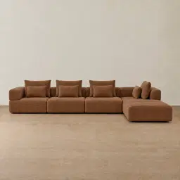 Riviera III Chestnut Brown Chenille Fabric Modular Sofa