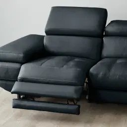 Elena Night Blue Leather 2-Seater Electric Recliner - Black Legs