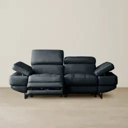 Elena Night Blue Leather 2-Seater Electric Recliner - Black Legs