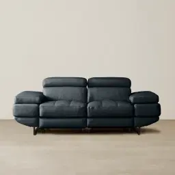 Elena Night Blue Leather 2-Seater Electric Recliner - Black Legs