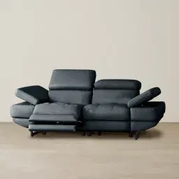 Elena Night Blue Leather 2-Seater Electric Recliner - Black Legs