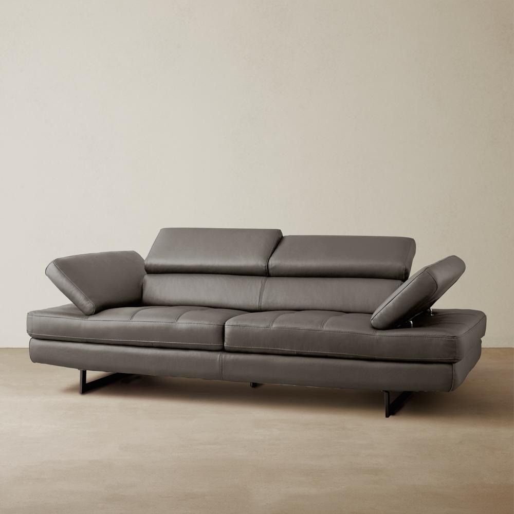 Lennox Warm Stone Grey Leather 3-Seater Sofa - Black Legs