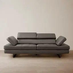 Lennox Warm Stone Grey Leather 3-Seater Sofa - Black Legs