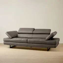 Lennox Warm Stone Grey Leather 3-Seater Sofa - Black Legs