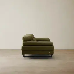 Lennox Garden Green Leather 3-Seater Sofa - Black Legs