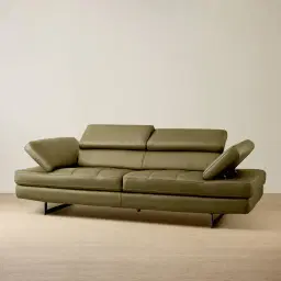 Lennox Garden Green Leather 3-Seater Sofa - Black Legs