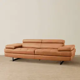 Lennox Savannah Brown Leather 3-Seater Sofa - Black Legs