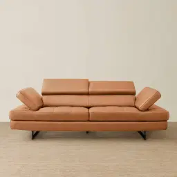 Lennox Savannah Brown Leather 3-Seater Sofa - Black Legs