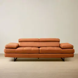 Lennox Savannah Brown Leather 3-Seater Sofa - Black Legs