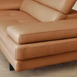 Lennox Savannah Brown Leather 3-Seater Sofa - Black Legs