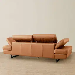 Lennox Savannah Brown Leather 3-Seater Sofa - Black Legs