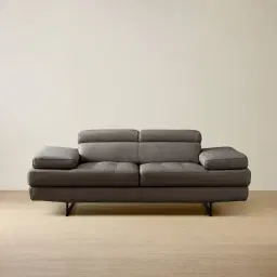 Lennox Warm Stone Grey Leather 2-Seater Sofa - Black Legs