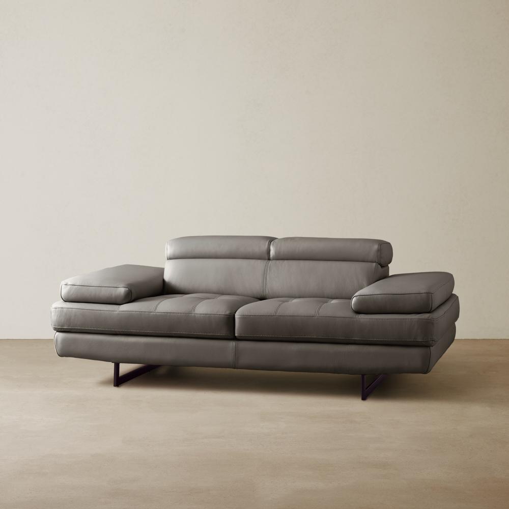Lennox Warm Stone Grey Leather 2-Seater Sofa - Black Legs