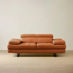 Lennox Savannah Brown Leather 2-Seater Sofa - Black Legs