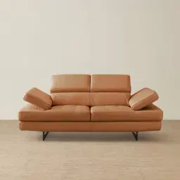 Lennox Savannah Brown Leather 2-Seater Sofa - Black Legs