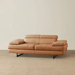 Lennox Savannah Brown Leather 2-Seater Sofa - Black Legs