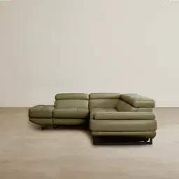 Alessia Garden Green Leather Dual Electric Recliner Lounge - Left - Black Legs