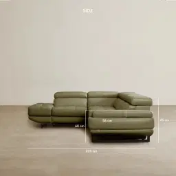 Alessia Garden Green Leather Dual Electric Recliner Lounge - Left - Black Legs