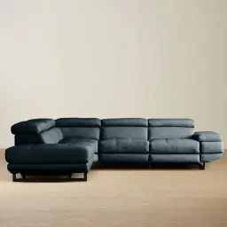 Alessia Night Blue Leather Dual Electric Recliner Lounge - Left - Black Legs