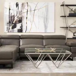 Alessia Night Blue Leather Dual Electric Recliner Lounge - Left - Black Legs