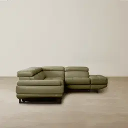 Alessia Garden Green Leather Dual Electric Recliner Lounge - Right - Black Legs