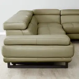 Alessia Garden Green Leather Dual Electric Recliner Lounge - Right - Black Legs