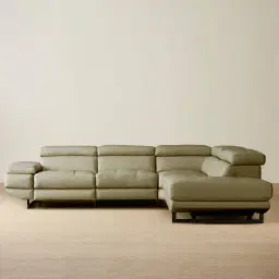 Alessia Garden Green Leather Dual Electric Recliner Lounge - Right - Black Legs