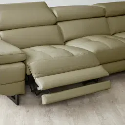 Alessia Garden Green Leather Dual Electric Recliner Lounge - Right - Black Legs