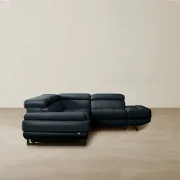 Alessia Night Blue Leather Dual Electric Recliner Lounge - Right - Black Legs