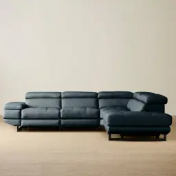 Alessia Night Blue Leather Dual Electric Recliner Lounge - Right - Black Legs