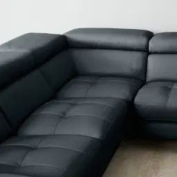 Alessia Night Blue Leather Dual Electric Recliner Lounge - Right - Black Legs