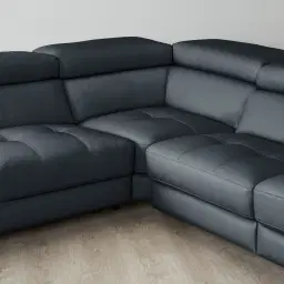 Alessia Night Blue Leather Dual Electric Recliner Lounge - Right - Black Legs