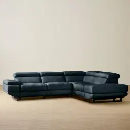 Alessia Night Blue Leather Dual Electric Recliner Lounge - Right - Black Legs