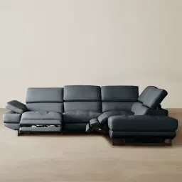 Alessia Night Blue Leather Dual Electric Recliner Lounge - Right - Black Legs