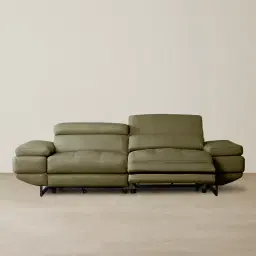 Elena Garden Green Leather 3-Seater Electric Recliner - Black Legs