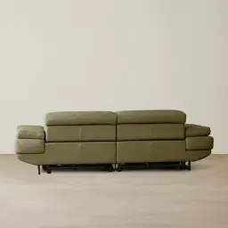 Elena Garden Green Leather 3-Seater Electric Recliner - Black Legs