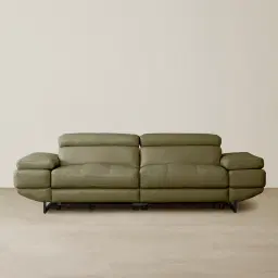 Elena Garden Green Leather 3-Seater Electric Recliner - Black Legs