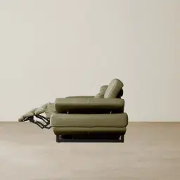 Elena Garden Green Leather 3-Seater Electric Recliner - Black Legs