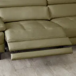 Elena Garden Green Leather 3-Seater Electric Recliner - Black Legs