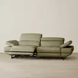 Elena Garden Green Leather 3-Seater Electric Recliner - Black Legs