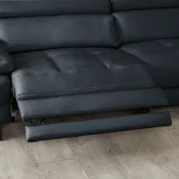 Elena Night Blue Leather 3-Seater Electric Recliner - Black Legs