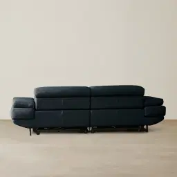 Elena Night Blue Leather 3-Seater Electric Recliner - Black Legs