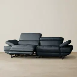 Elena Night Blue Leather 3-Seater Electric Recliner - Black Legs