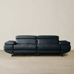 Elena Night Blue Leather 3-Seater Electric Recliner - Black Legs